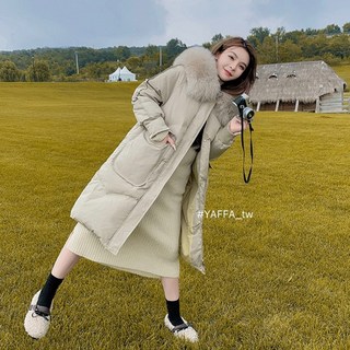韓國毛領過膝長版麵包外套，毛領連帽長版羽絨外套，過膝長版保暖厚外套，毛圈長版羽絨外套，保暖厚外套，毛圈外套，長版連帽外套