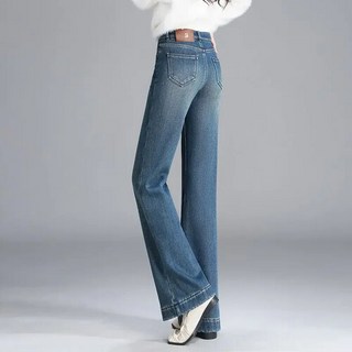 여자와이드청바지 기모 데님 통바지 롱 하이웨스트 부츠컷 겨울 오피스룩 머메이드 바지 ible4