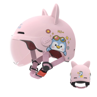 MILLANDA 3c 헬멧 오토바이 헬멧 큐티 헬멧 사계절 안전모, 핑크색-투명 렌즈-고양이의 귀