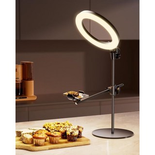 셀카조명 촬영조명 후레쉬 책상용 링 라이트 오버헤드 카메라 마운트 아이폰용 스탠드가 있는 LUXSURE 10.5인치 비디오 녹화 콘텐츠 제작 요리를 위한 슈팅 암 및 휴대폰 홀, 10.5"