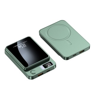 MagSafe新款 無線磁吸行動電源 22.5W快充 20000mAh超薄小巧行動電源, 黑色【22.5W有線充+15W無線充】, 綠色1, W16行動電源