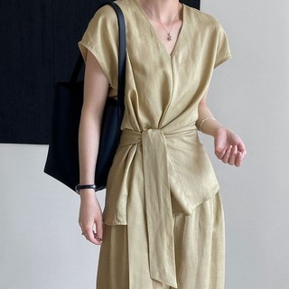 貴氣感千金穿搭套裝 韓系新款綁帶無袖襯衫 闊腿褲兩件套 老錢風整套