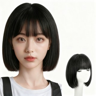 상덕 단발머리 패션 통가발 내추럴 숏컷 쇄골발, 네이처블랙, 1개