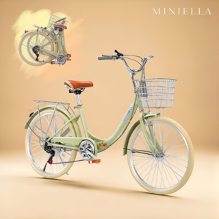 미니엘라 접이식 자전거 여성용 미니벨로 폴딩자전거 클래식 바구니자전거, 1개, 165cm, 그린