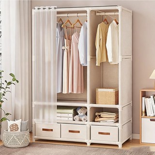 多功能防塵布衣櫃 附抽屜掛衣架 臥室衣物收納櫥櫃, 三排-星空白-無抽屜（衣櫃）