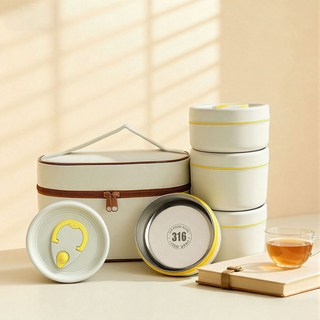 SEVOREN 316 스테인리스 보온도시락통 전자레인지 적용 2단 3단 수능 직장인 보온도시락 휴대용가방 포함, 1개, 2080ML 4단 베이지