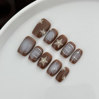 星星系列 咖啡星星 手工穿戴甲 美拉德色系 (附工具組), 1個, XS