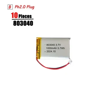 10Pcs 803040 Lipo 배터리 3.7V 1000mAh 리튬 MP4 GPS 블루투스 스피커 헤드폰 미니 디지털 카메라 라디오, 01 10Pcs PH2.0