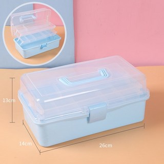 【台灣出貨】 美術生工具箱 手提收納盒 三層收納盒 收納箱 收納盒 三層便攜式手提多功能收納盒箱透明美甲箱家用藥箱, 1個, 淺藍中號（三層）