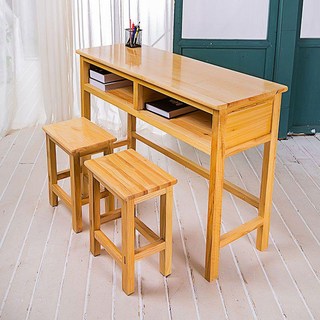 全實木雙人課桌椅 桌子 書桌 中小學生學校傢用兒童培訓輔導學習寫字書桌 木桌 R0NB, 全實木雙人桌+2凳