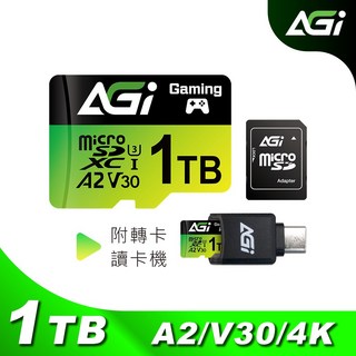 AGI 亞奇雷 TF138 microSDXC 記憶卡 1TB 2TB (附Type-C讀卡機 轉卡) - 五年保, 1個