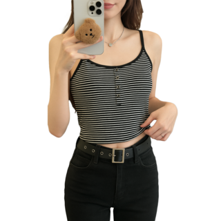 로멜로 스트라이프 슬림핏 크롭 나시 데일리 섹시룩 여름 이너 탑