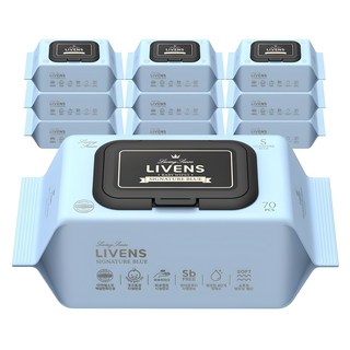 리벤스 유아용 시그니처 블루 도톰한 엠보싱 물티슈 캡형, 10개, 70매, 75g