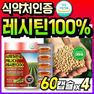 식물성 인지질 LECITHIN 선물 70대 포스파티딜 부모님 식약청인정 콜레스테롤 캐나다산 레시친, 4개, 60회분