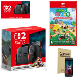 [국내정발 빠른출고] 닌텐도 스위치 2 마리오카트월드 본체+ 닌텐도 스위치2 모여봐요 동물의숲 게임타이틀+액정보호필름, BEE-001