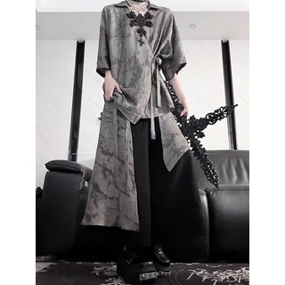 兩件套新中式炒色國風套裝，夏季道袍設計感中性風短袖襯衫褲裙套裝