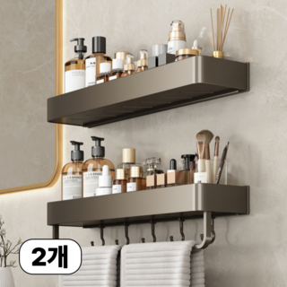 안쏘니 무타공 일자 욕실선반 화장실 벽선반 다용도 수납 정리함, 2개입, 애쉬 그레이