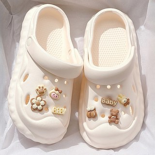 白色洞洞鞋女款 2025新款夏季外穿沙灘戶外防滑半包頭厚底涼拖鞋, 168棕熊【白色】,38-39（適閤37-38腳）