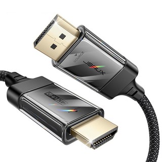 JSAUX DP to HDMI 2.0 UHD 4K@60Hz TV 투명 블랙 모니터 케이블, 1개, 2m