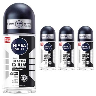니베아 남성용 블랙 앤 화이트 인비저블 오리지날 롤-온 데오드란트, 4개, 50ml