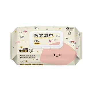 SmartWipes純水濕巾80抽(加厚型)台灣製造，無酒精、甲醛、重金屬，RO逆滲透純水, 1個, 80, 1g