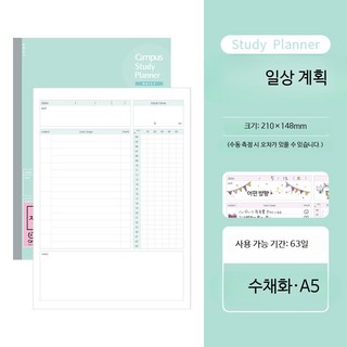 일본 코쿠요 스터디플래너 4시시작 일일계획표 주간일정표 2주플래너 3권세트 미라클모닝 수능생 고시생 시험준비 필수 노트 효율적 시간 관리용 다이어리, 24시 스터디플래너 민트 A5 ㅡ2개월용 3권(교차가능