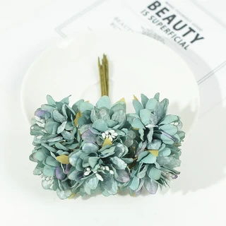 실크 인조 꽃 미니 부케 웨딩 장식 호의 상자 장미 가짜 꽃 스크랩북 DIY 화환 꽃 24 개, 1개, 2) Blue