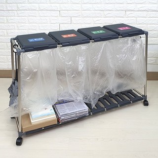 제이에스JS 분리수거함 블랙 그레이 비닐 50매 증정 2단 3단 4단, 4단 그레이, 1개