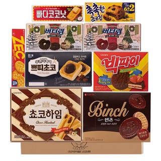 [여우별] 사무실 대용량 박스 과자세트 (쵸코하임+빈츠+빅파이+후렌치파이쁘띠초코+버터링딥레드벨벳+버터링딥티라미수+제크+빠다코코낫+촉촉한초코칩), 1개