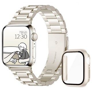 아이비온 애플워치 메탈 스트랩 40 44 + 풀커버 케이스 세트, 스타라이트
