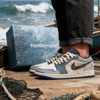 國 代購Jordan Air Jordan 1 Low 熊貓惡作劇乘 浪釣手 過度捕撈 復古籃球鞋 男女同款 藍棕