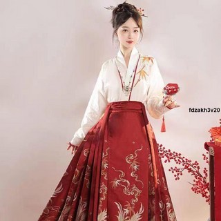 漢服套裝【鳳鳴在竹】國風馬面裙明制漢服女新中式長袖刺繡襯衫兩件套裝