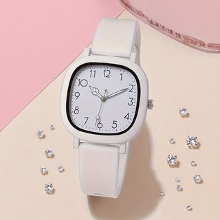 糖果色矽膠手錶 學院風方形石英錶 時尚數字刻度盤 學生運動錶帶