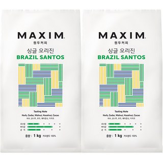 맥심 싱글 오리진 브라질 산토스 원두커피, 홀빈(분쇄안함), 1kg, 2개