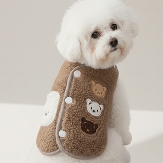 해피펫밀리 베어러블 뽀글이 플리스 조끼, 브라운, 1개