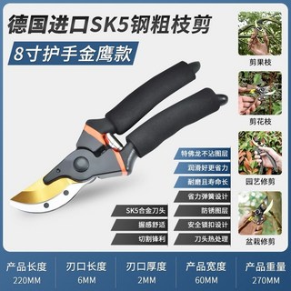 臺北出貨 德國進口SK5強力園藝剪 不銹鋼省力修剪 剪枝粗枝樹枝專用剪子, 1個, 德國進口sk5鋼【粗枝剪】護手款