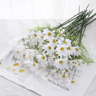 嗨購 5頭小雛菊仿真洋甘菊荷蘭菊塑膠假花絹花家居裝飾擺件花工廠批發, 白色, 1個