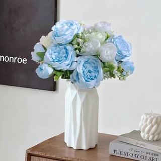 인테리어 인조꽃 세트 꽃병 포함, 1개, 파란 모란 장미