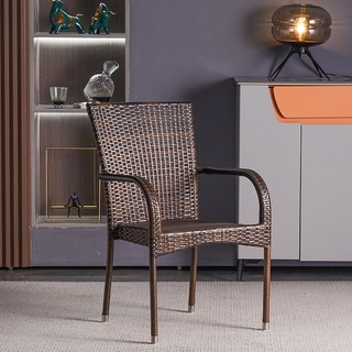 藤編椅 餐椅 戶外椅 藤椅 靠背椅 單椅 老式 老款藤編椅子 花園 客廳 陽台 室外 戶外家用休閒椅, 1個, 柔軟座面防水防曬不用組裝款-咖啡色