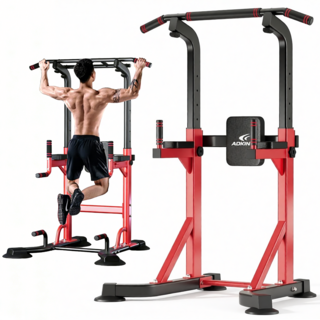 ADKING 引體向上器 室內健身架 免打孔單槓雙槓 肌力訓練器材 最高2.05M, 豪華款, 紅色