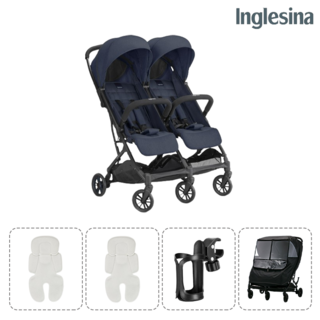 [공식 판매점] 잉글레시나 트윈 스케치 쌍둥이 유모차 절충형 유모차 4종 사은품, 1.트윈스케치-네이비(이너시트2개+컵홀더, 네이비