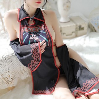 情趣睡衣 誘惑開叉旗袍 萌萌僵尸服套裝 cosplay 性感制服, 1個, 黑色性感小僵尸+黑絲