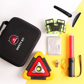 차량안전용품 6종 세트 자동차 안전 키트 차량용 LED삼각대 경광등 2차사고예방, 1개