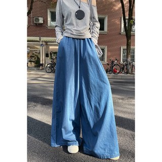 高腰闊腿加長落地薄款牛仔寬褲 春夏新款 2XL 加長淺藍色