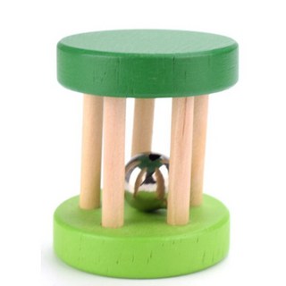 木製玩具E7E 五柱搖鈴寶寶玩具 直徑5cm 木製搖鈴 0-2歲嬰幼兒響鈴玩具, 深淺綠款, 1個