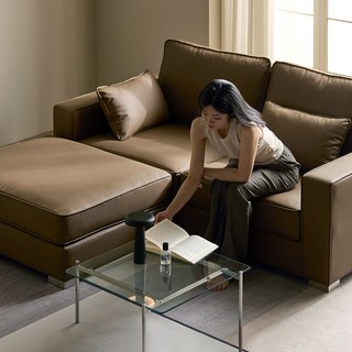 [무료설치배송+10만원 즉시할인] 휴도 공간의 동백 1940 모듈형 가죽 브라운 아이보리 소파 쇼파 3인 (미니쿠션 2개 증정), 모카브라운_HH02141