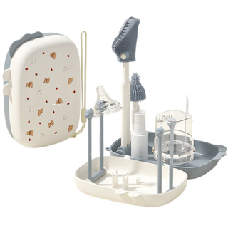 채워유 접이식 휴대용 젖병건조대 세트, 그레이, 젖병건조대+실리콘 세척솔 2종+빨대 세척솔+공병+수납함