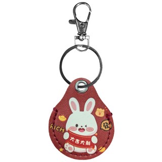 帶鑰匙圈卡通保護套 皮質保護套 追蹤定位器 防丟器 可愛 卡通 圓形AirTag防丟器 定位器保護套, 1個, 大吉兔, 大吉兔