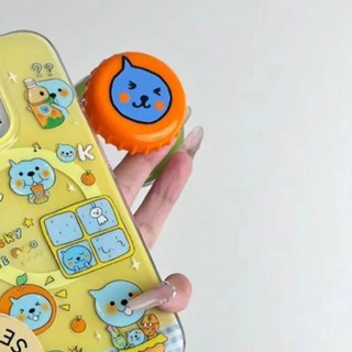 可愛橙汁卡通手機殼 適用於 iPhone 15 Pro Max 14 Plus 13 12 Pro 11 8 Plus X 帶磁吸功能, 1個, 【藍白格卡通橙子-單磁吸支架】蘋果12mini