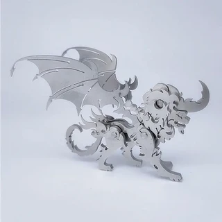 MOKR 동물 3D 금속 퍼즐 드래곤 고양이 개 뱀 및 장난감 어린이 성인 학습 교육 DIY 직소 모델, 01 빠른  Mainland, 29 Jinnishou (silver)